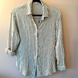Jane + Delaney Gray/White Vertical Stripe Button Down sz L
